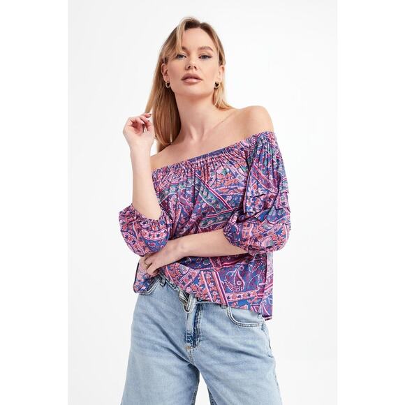 BA&SH $225 Off Shoulder Paisley Print Fenji Blouse Top Size Small / 1 US 4 - Picture 1 of 7